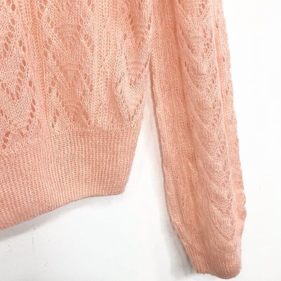 Listicle Pale Pink Ruffle Yoke Feminine Romantic Open Knit Pullover Sweater NEW - Picture 14 of 16
